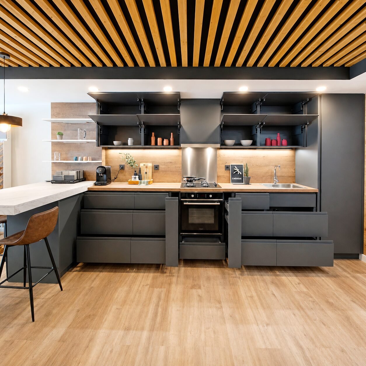Detalle de la cocina gris antracita
