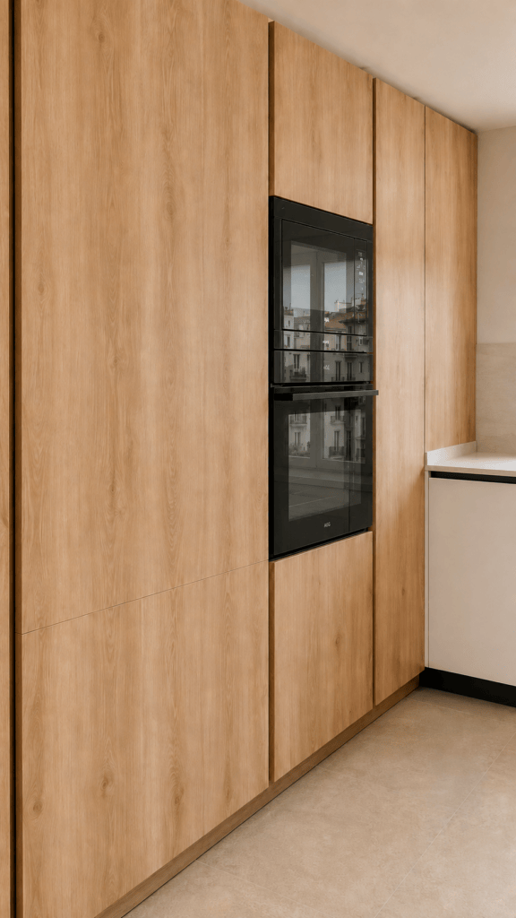 cocina con gola vertical, columnas despensa y horno-microondas en sant andreu de llavaneres